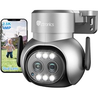 Ctronics 2.5K 4MP Überwachungskamera Aussen WLAN mit Dual-Objektiv, 6X Hybrid-Zoom mit 2,4/5GHz PTZ IP Kamera Outdoor, Personenerkennung, Auto-Zoom-Tracking, Farb-Nachtsicht, Alarm, 2-Wege Audio, IP66