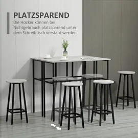 Homcom 6-teilig Essgruppe 2 Bistrotisch mit 4 Stühlen Hocker Bartisch Set Esszimmergruppe Sitzgruppe im Industrial Design Barhocker-Set für Wohnzimmer Esszimmer Spanholz Stahl Grau+Schwarz