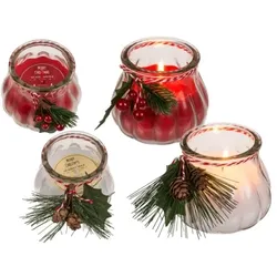ootb Kerze im Glas mit Weihnachts-Dekoration, ca. 9 x 8 cm, 2-farbig sortiert