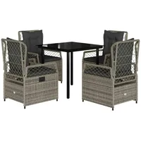 VidaXL 5-tlg. Garten-Essgruppe mit Kissen Grau Poly Rattan