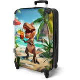 NoBoringSuitcases.com® Koffer Kinder Groß 67x43x25 cm Reisekoffer Kinderkoffer mit 4 Rollen Leicht Trolley Große M Hartschalenkoffer Flugzeug Dinosaurier - Strand - Cocktail