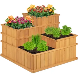 Relaxdays Hochbeet gestuft 61 x 81 x 81 cm Natur
