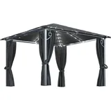 vidaXL Pavillon mit Vorhängen  3 x 3 m Aluminium anthrazit inkl. LED-Lichterkette