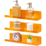 Navaris Acryl Regal 3er Set - Plexiglas Wandregal Schwebend - 38 x 10 cm - Trendiges Set für Bücher, CDs, Deko - Design Ablage in Orange