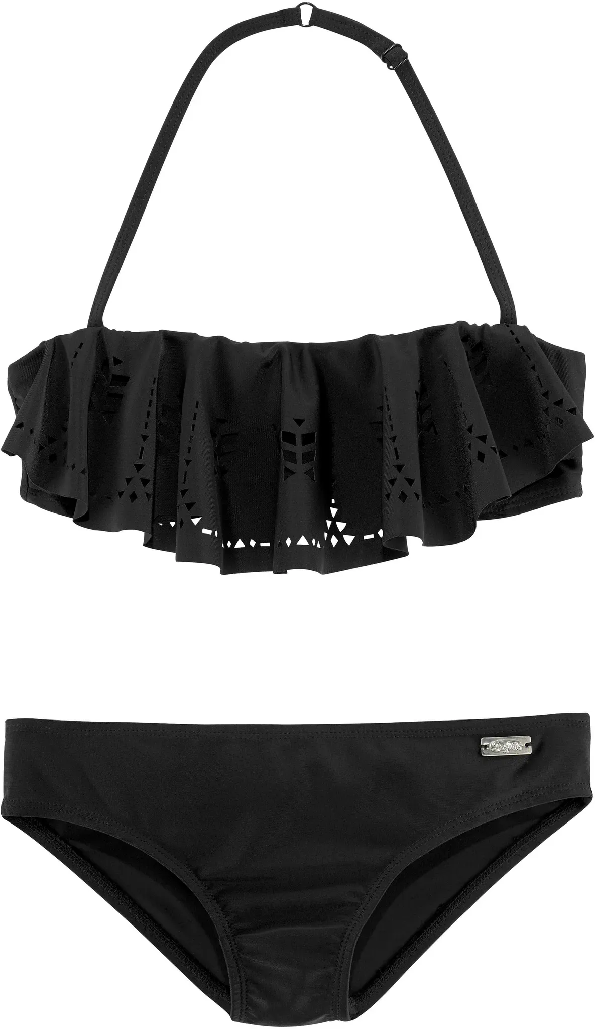 Bandeau-Bikini BUFFALO, Mädchen, Gr. 134/140, N-Gr, schwarz, Polyamid, unifarben, Bikini-Sets, mit modischem Volant