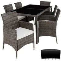 tectake Sitzgruppe Rattan Sitzgruppe, (Set, 7-tlg), für 6 Personen grau 60,00 cm x 83,00 cm x 55,00 cm