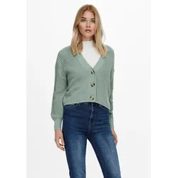 Strickjacke ONLY "ONLCAROL NICE L/S CARDIGAN KNT NOOS", Damen, Gr. L (40), grün (chinois grün), Strick, Rippstrick, Obermaterial: 100% Polyacryl, unifarben, modisch, regular fit hüftlang, V-Ausschnitt, Langarm Rippbündchen, Strickjacken