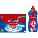 SOMAT Tabs 28 AW Classic Power, Geschirrspül Tabs mit Fettlösekraft für kraftvolle Reinigung, Spültabs für strahlend sauberes Geschirr + Somat Duo Power Experten Klarspüler 750ml