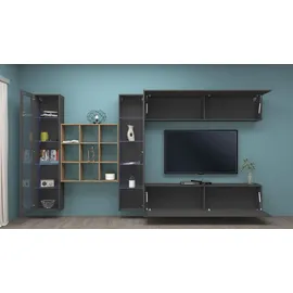Home Affaire Wohnwand HOME AFFAIRE "Maruska", grau (anthrazit, anthrazit), B:350cm H:180cm T:30cm, Holzwerkstoff, Kastenmöbel-Sets, Wohnwand