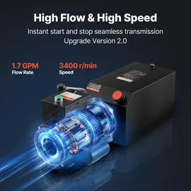 Vevor Hydraulikpumpe AC 220 V, 15 Qt einfachwirkend, 6,3 L/min Ölfluss, max. Förderdruck 22 MPa