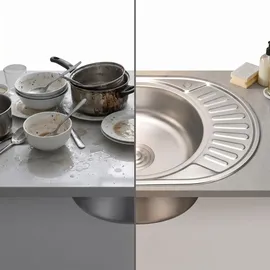 MuCoLa Edelstahlspüle rund links Einbauspüle silberfarben Handbetätigung 570 x 450 mm