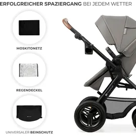 Kinderkraft MOOV2 AIR Kinderwagen 3 in 1 Kinderwagenset bis 26 kg mit Kindersitz I-SIZE 40-75 cm, Buggy Funktion, Liegeposition verstellbar, Große ausziehbare Verdeck, Aufblasbare Räder, Hellgrau