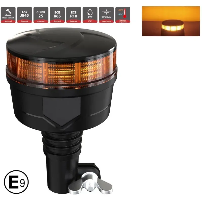 19W LED-Warnleuchte (Beacon), 30 LEDs, Orange/Gelb, 12V–24V, zur Rohrmontage
