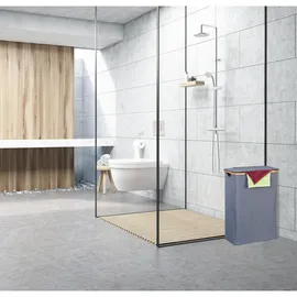 Relaxdays Wäschekorb mit Deckel, 105 l, Wäschesammler, Bambus & Polyester, faltbar, tragbar, Wäschekiste, grau/Natur