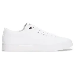 Tommy Hilfiger für Herren. FM0FM05511 Sneakers aus Leder mit weißem Flachrelief-Logo (40), Wohnung, Schnürsenkel, Lässig