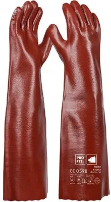 Pirat Vinyl-Chemikalienschutzhandschuh,58 cm, rotbraun, Premium-Qualität , 6 Paar - rot