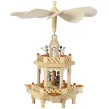 OBC Weihnachtspyramide/Krippeszene und Engel Natur/Pyramide Weihnachten / 2 Etagen/im Kunsthandwerks-Stil, handgefertigt/Deko zu Weihnachten