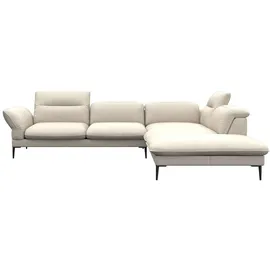 flexlux Ecksofa Salino, Funktionssofa mit Ottomane, Relaxsofa, Ecksofa, Sofa mit Arm- und Kopfteil-Verstellungen, Kaltschaum & Stahl-Wellen weiß