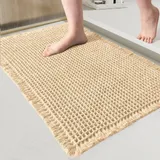 Swsen Waffel-Badematte aus Baumwolle, rutschfeste Badezimmermatte, saugfähig und schnelltrocknend, waschbarer Badteppich für Dusche und Bad, Gelb, 50 x 80 cm
