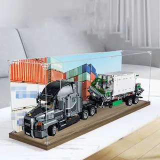 Transparente Acryl-Vitrine, für Lego 42078 LKW-Modell, transparente Box, Aufbewahrungsbox, Displaybox, kompatibel mit 42078 Modell. (nur Displaybox) (Holzsockel)