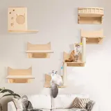 Ricyea Katzen Kletterwand Set, 5-Teiliges Katzen Wandelemente, 3 Stufen Katzentreppe Wand mit 2 Plüschbälle, Stabiler Katzenwand, Katzenliege, Katzenhöhle, Holz Katzenmöbel Set für Katzen Catwalk