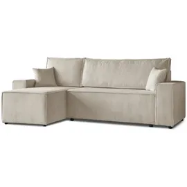 beautysofa Ecksofa HEKTOR L-Form mit Schlaffunktion und Bettkasten, Couch in Hellbeige, Ottomane 70 cm - Beige/Creme