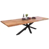 Sam Esstisch Baumkante Akazie natur 220 (320) x 100 Spider-Gestell schwarz mit Ansteckplatten CALI