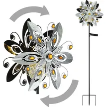bmf-versand Windrad Metall Garten Solar Solarleuchte Außen Solarlampe Windspiel Silber Optik - Gelb/Schwarz/Grau