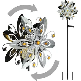 bmf-versand Windrad Metall Garten Solar Solarleuchte Außen Solarlampe Windspiel Silber Optik - Gelb/Schwarz/Grau