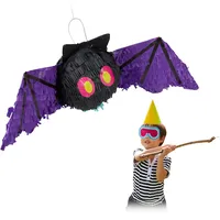 Relaxdays Fledermaus Piñata 21,5 x 52 x 23 cm Lila/Pink/Schwarz