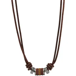 Kette mit Anhänger FOSSIL "JF00899797", braun (edelstahlfarben, braun), Halsketten, Herren, Edelstahl-Leder, L: 50cm, Edelstahl, Leder
