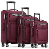 SHOWKOO Kofferset 3 Teilig Stoffkoffer Weichschale Erweiterbar Reisekoffer Leicht Haltbar Trolley Handgepäck Sets mit TSA Schloss und 4 Rollen (M L XL -Rot)