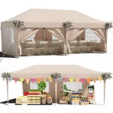 TRIUMPHKEY Pavillon 3x6 UV-Schutz 50+, Faltpavillon 3x6 Wasserdicht Stabil mit 6 Seitenwänden, Partyzelt mit Tragetasche, Höhenverstellbarer Gartenpavillon Für den Außeneinsatz Geeignet, Beige