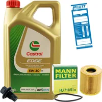 MANN Ölfilter + 5L Castrol Edge LL 5W-30 Motoröl + Ablassschraube ACEA C3