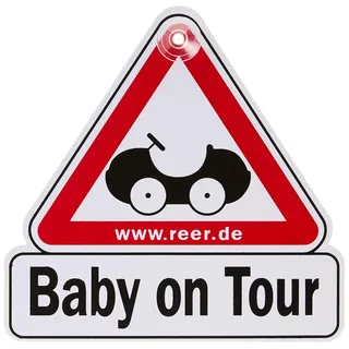 Reer 80210 Autoschild Baby on Tour, weiß/rot + schwarz bedruckt
