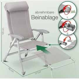 eloneo Campingstuhl mit Beinauflage Grau