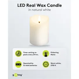 goobay LED Echtwachskerze 7,5 x 10 cm weiß
