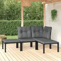 Ankonbej 4-tlg. Garten-Lounge-Set Schwarz und Grau Poly Rattan - Schwarz/Grau/Dunkelgrau