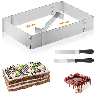 Rdddhur Backrahmen Rechteckig Verstellbar mit Teiler, Tortenring für Backblech, Spatel für Kuchen Torten Pizza Backen und Party Dekorieren