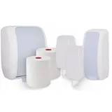 Blanc HYGIENIC KOMPLETT-SET Waschraum MANUELL: Handtuchrollenspender AUTOCUT + 2 TAD Handtuchrollen + Schaumseifenspender MANUELL+ 2 Kartuschen Farbe Weiß