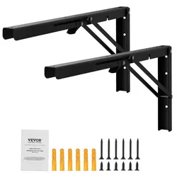 VEVOR Regalhalterung faltbar, 613 x 254 x 48 mm, 2 Stück, robuste schwebende Regalhalter, Halterungen für Regale, 5 mm dicke mattschwarze L-Regalhalterung, Regalträger aus Stahl mit 136,1 kg Tragkraft
