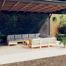 vidaXL Garten-Lounge-Set 12-tlg. grau Kiefernholz