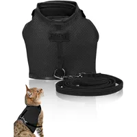 PiuPet PiuPet® Katzengeschirr (S) Mit 1,2m Leine | Ausbruchsicher | Geschirr für Katzen | Katzenleine | Schwarz