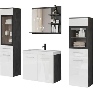 WELLTIME Badmöbel-Set »MADRIT« Komplett-Set, mit Waschbecken, 5 Stk. tlg., schwarz-weiß