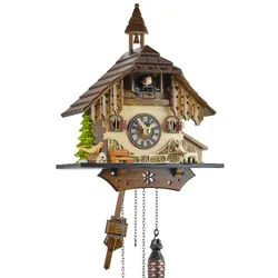 Engstler -Kuckuskuhr Schwarzwaldhaus mit Quarzwerk Bernhardiner 33cm- 403 Q