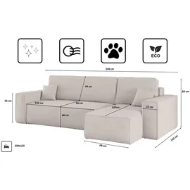 kaiser möbel Ecksofa mit schlaffunktion und bettkasten, Sofa, L-form, Couch, L-form BEST Poso Dicker Cord, Beige Rechts