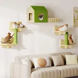 YITAHOME Katzenkletterwand-Set, Stabiler Holz Katzenmöbel, 5-Teilig Katzen Wandelemente mit Katzenhaus, Katzentreppe, Katzenplattform für Katzen zum Schlafen, Spielen und Ausruhen