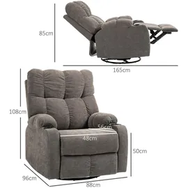 Homcom Relaxsessel Fernsehsessel mit Liegefunktion, Schaukelfunktion, Drehbar Tv-sessel mit Fußstütze, Taschenfederkern und Becherhalter, Hellbraun