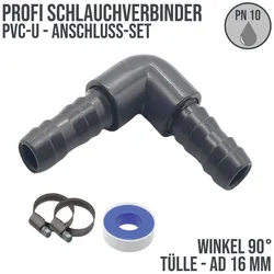 16 mm PVC PROFI Winkel 90° Schlauch Verbinder Stutzen Tülle Pool Teich Garten - ...