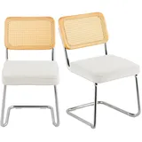 Vevor Rattanstühle, 2er-Set, Moderner Esszimmerstuhl, Gepolsterter Samt-Akzentstuhl mit Rattan-Rückenlehne, Retro-Esszimmer-Küchenstuhl für Wohnzimmer, Schlafzimmer, Lesezimmer, Weiß